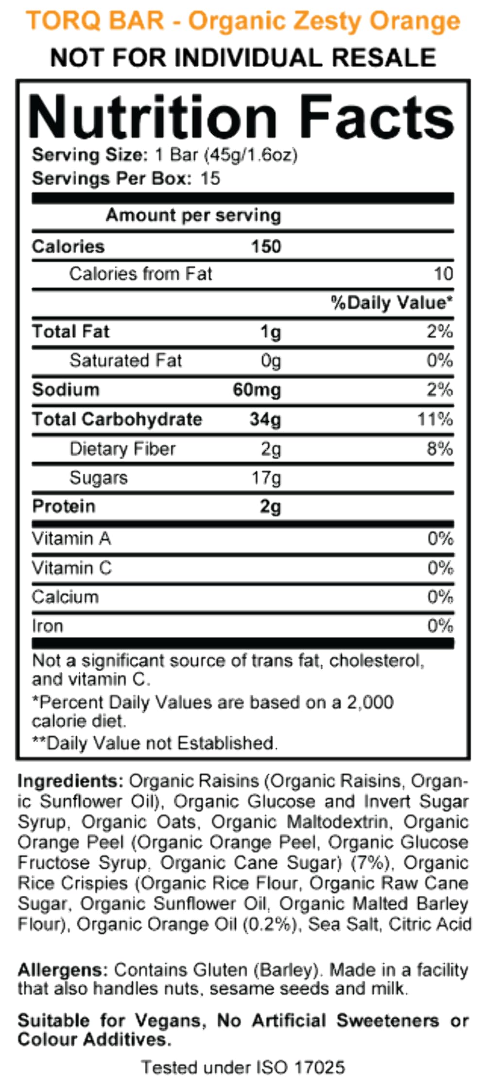 TORQ Energy Bar Organic Zesty Orange - 15 Bars - image 3