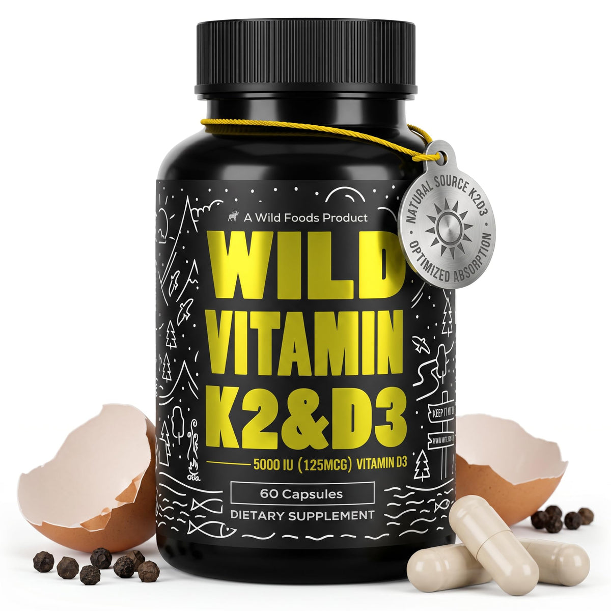 Wild Foods Vitamin D3 + K2 5000 IU - 60 Capsules