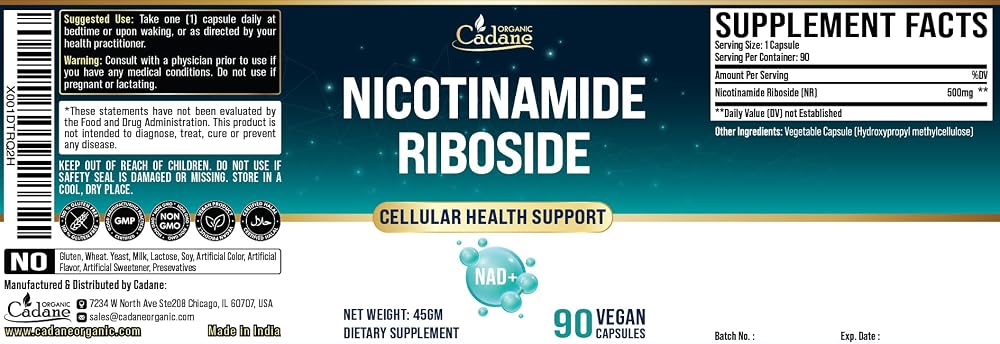 Organic Cadane Nicotinamide Riboside Supplement - 90 Capsules - image 4