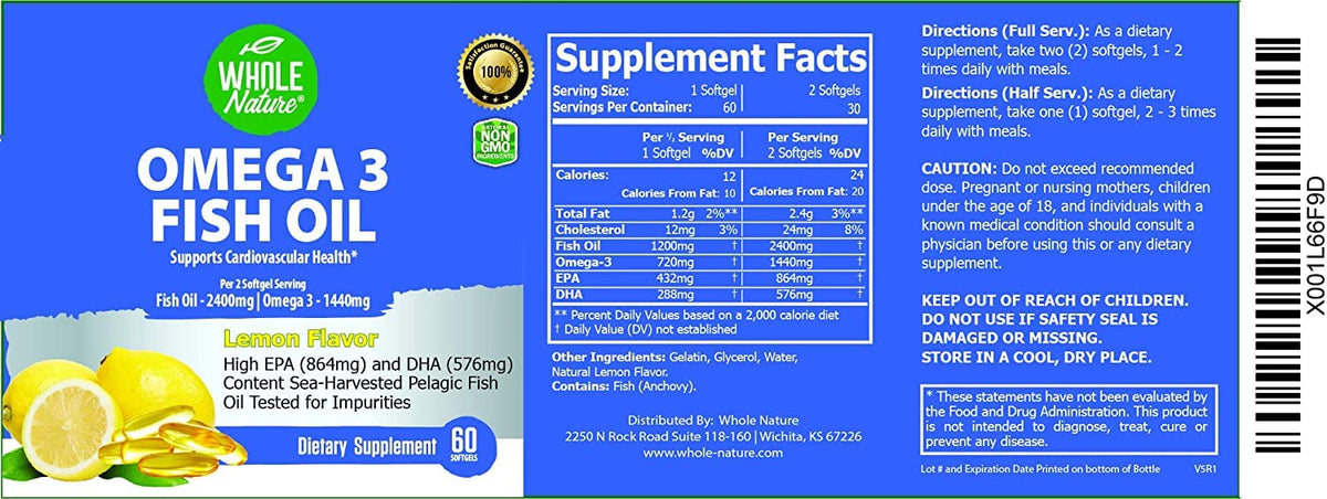 Whole Nature Omega 3 Fish Oil Supplements