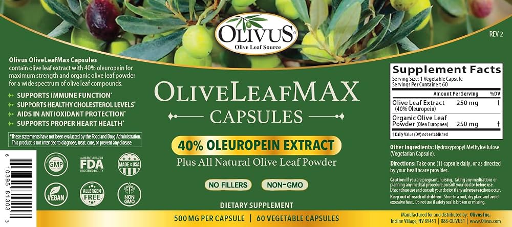 Olivus OliveLeafMAX Olive Leaf Extract (40% Oleuroepin) + Organic - image 9