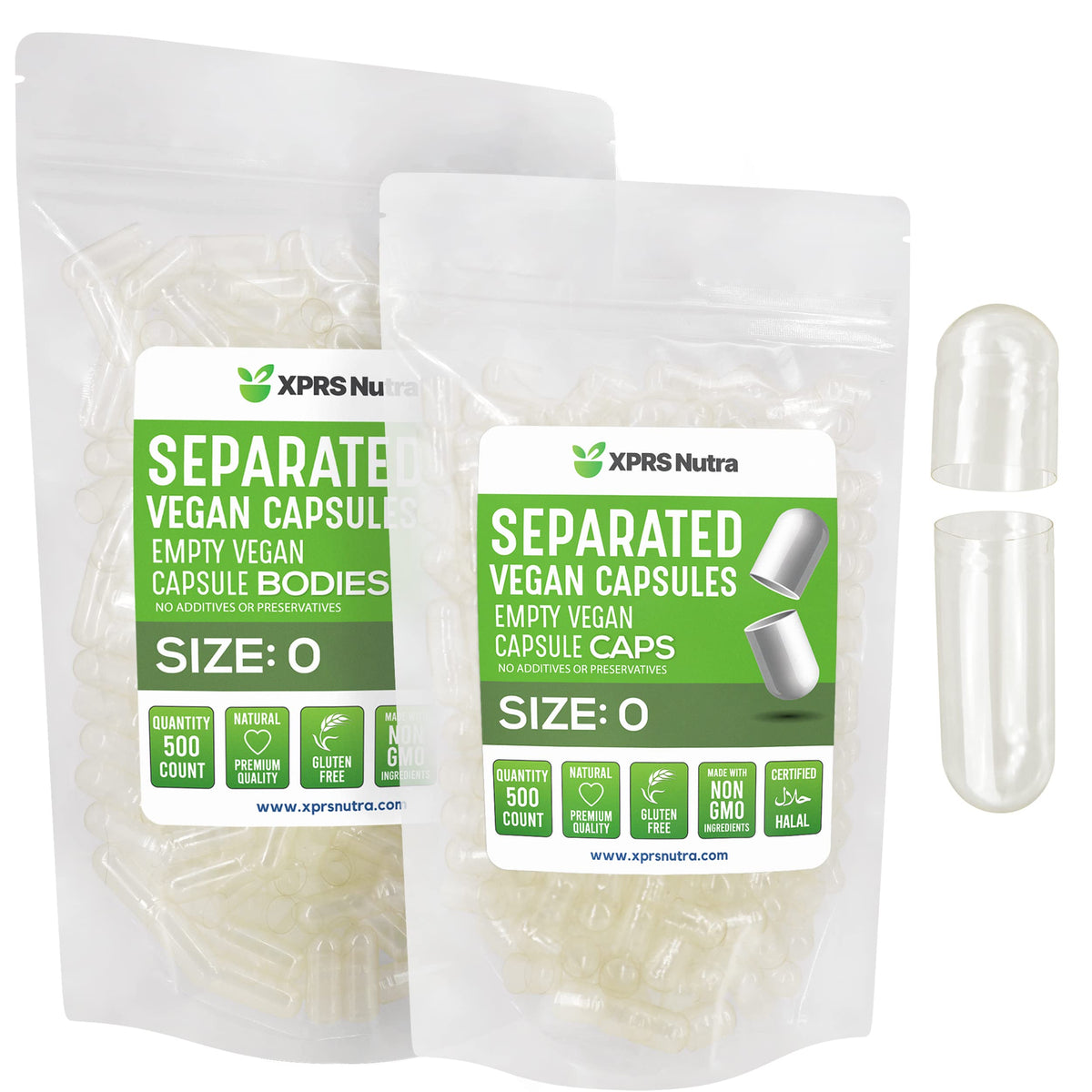 XPRS Nutra Vegan Size 0 Separated Capsules - Premium Empty Capsules