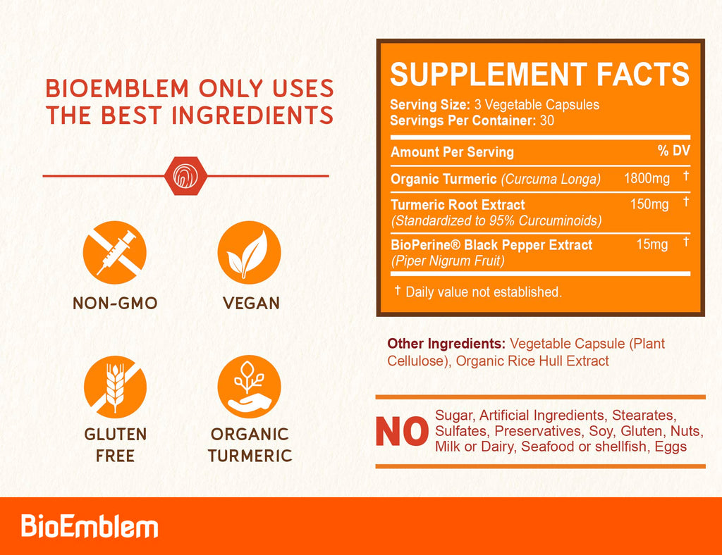 BioEmblem Turmeric Curcumin with BioPerine 95% Curcuminoids - 90 Capsules - image 3