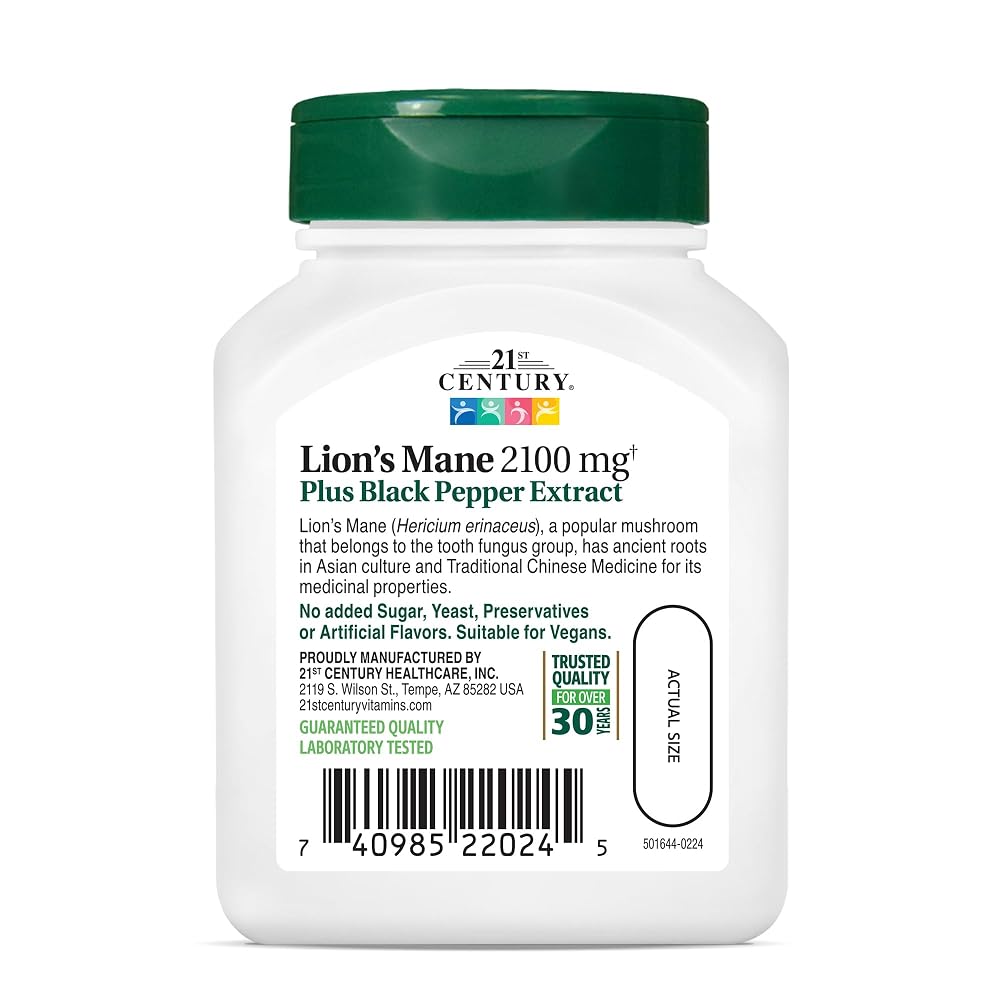 21st Century Lion's Mane 2,100mg with Black Pepper - 60 Capsules - image 7