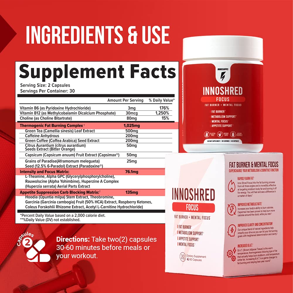 InnoSupps Inno Shred Focus Day Time Fat Burner - 60 Vegetarian Capsules - image 2