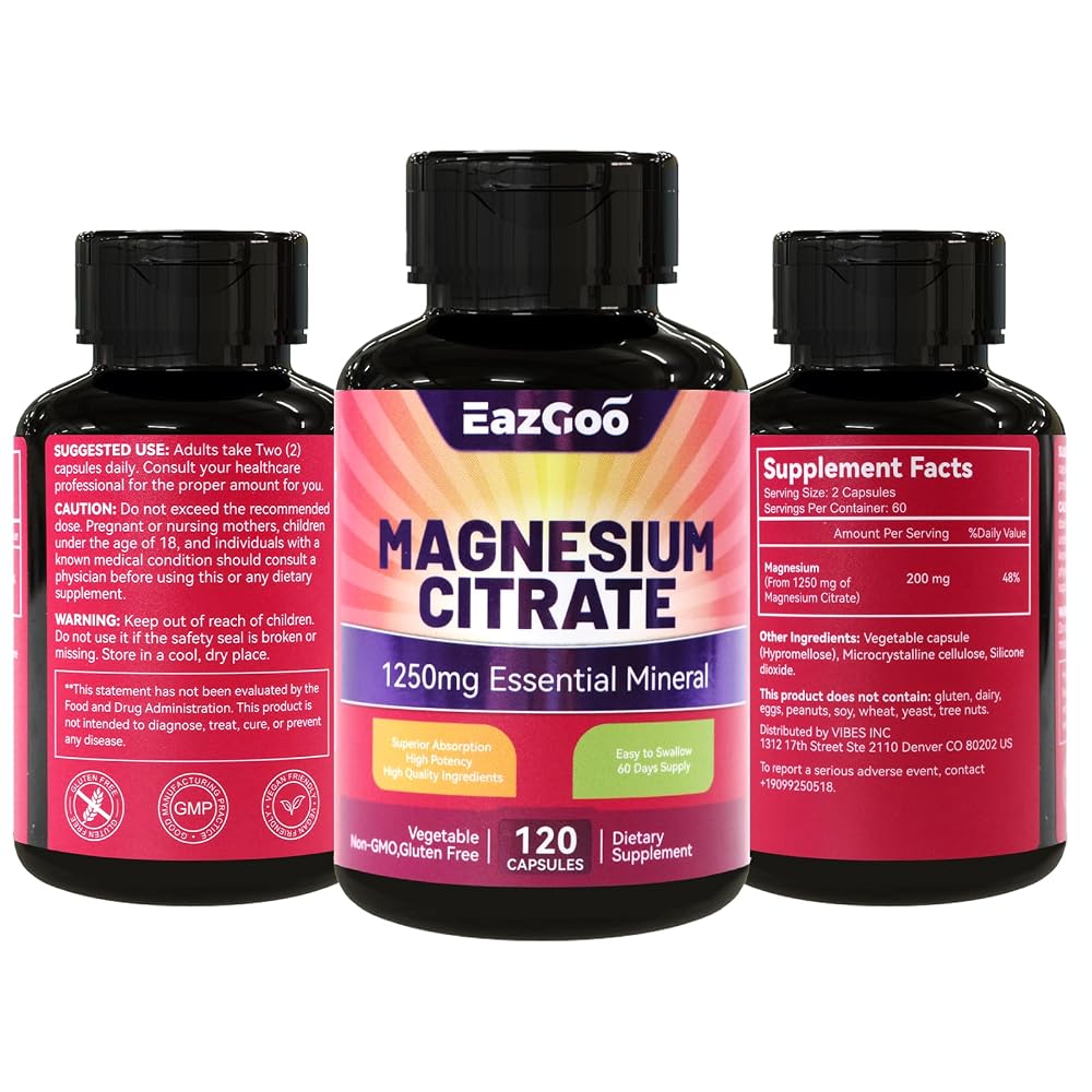 EAZGOO Magnesium Citrate 1250mg Calm & Relaxation - 120 Capsules - image 7