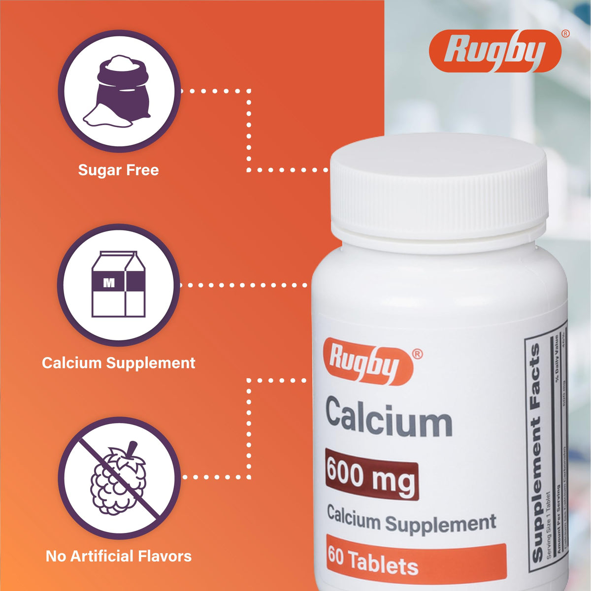 Rugby Calcium 600 mg Tablets - 60 Tablets - image 3
