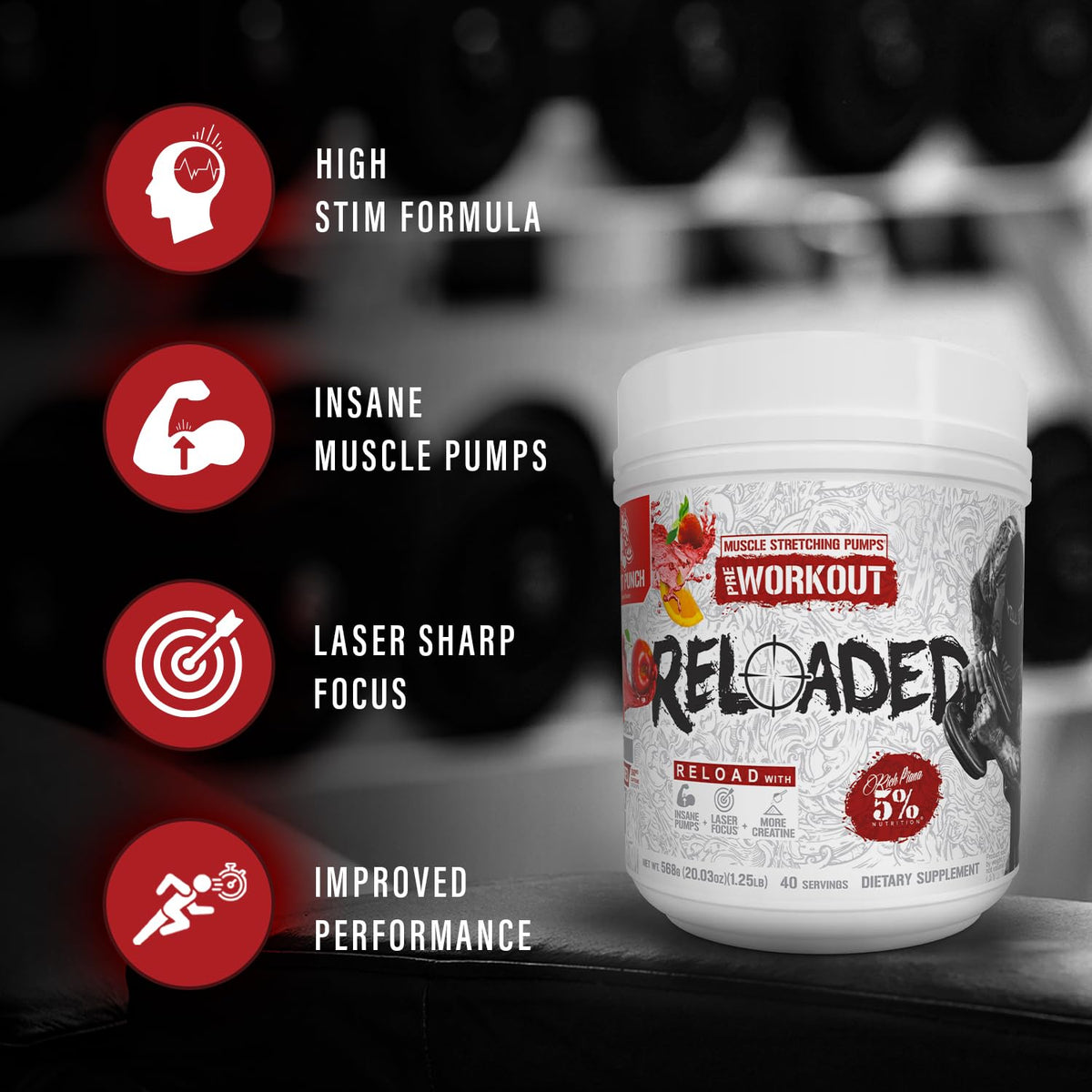 5% Nutrition Reloaded High Stim Pre-Workout Powder - 18 oz - image 3