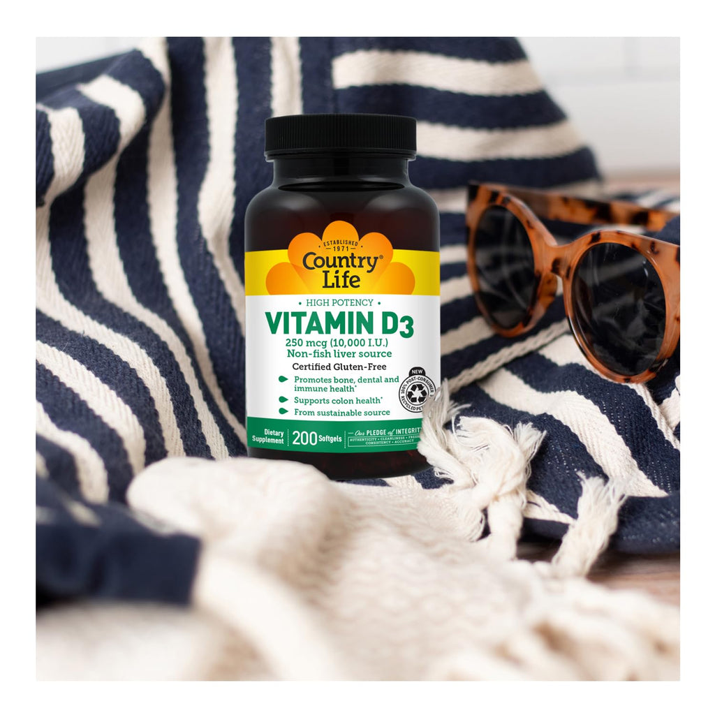 Country Life Vitamin D3 10,000 IU High Potency Non-Fish - 200 Softgels - image 8