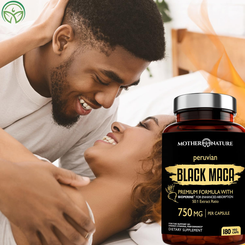 Mother Nature Organics Raw Black Maca 750mg with BioPerine - 180 Capsules - image 3