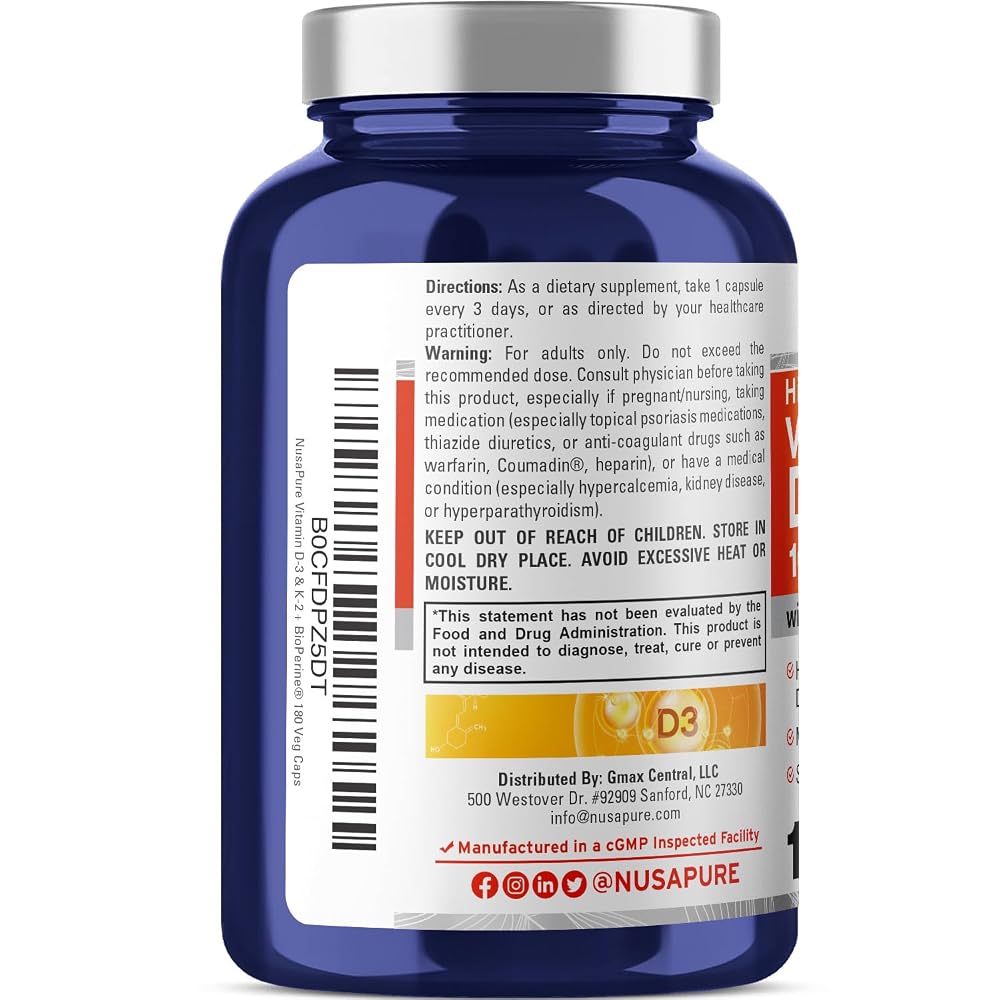 NusaPure Vitamin D3 & K2 10000 IU - 180 Vegetarian Capsules - image 3