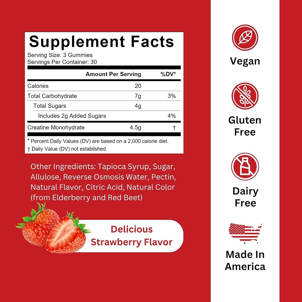 Burst Creatine Monohydrate Gummy Strawberry - 90 Count - image 2