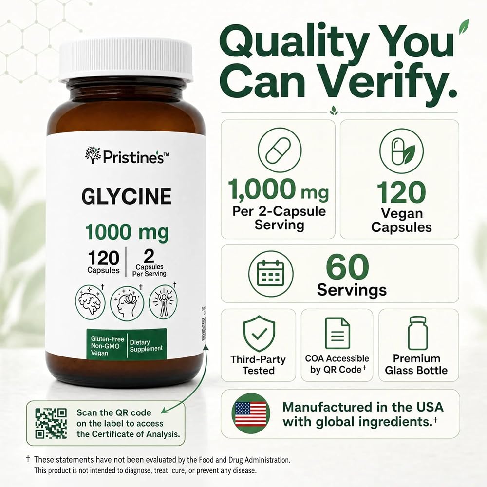 PRISTINE'S Glycine 1000mg Capsules Amino Acid for Sleep Support - 120 Capsules - image 4