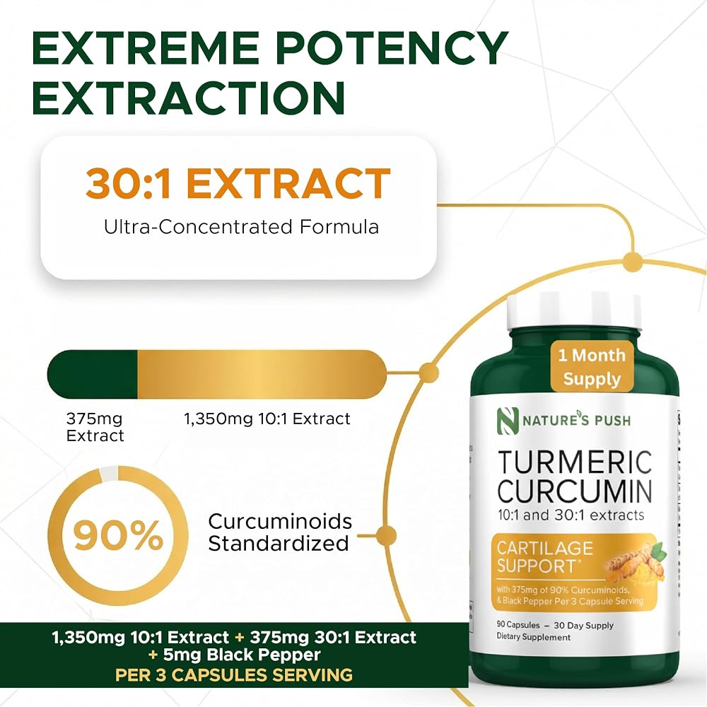 Nature's Push Turmeric Curcumin 30:1 Extract 375mg - 90 Capsules - image 2