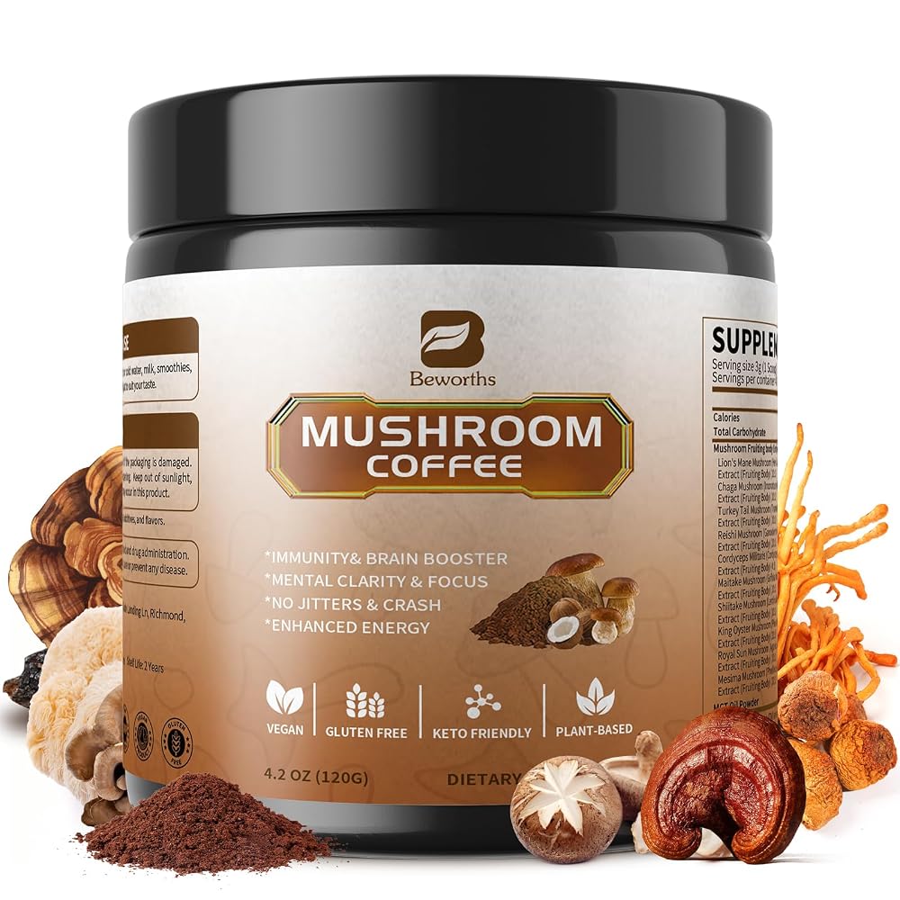 B BEWORTHS Mushroom Coffee - Lions Mane Mushroom Powder Instant