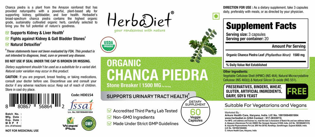 Herbadiet Organic Stone Breaker Chanca Piedra 400mg - 60 Capsules - image 4