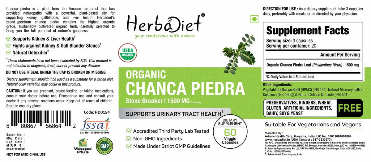 Herbadiet Organic Stone Breaker Chanca Piedra 400mg - 60 Capsules - image 4