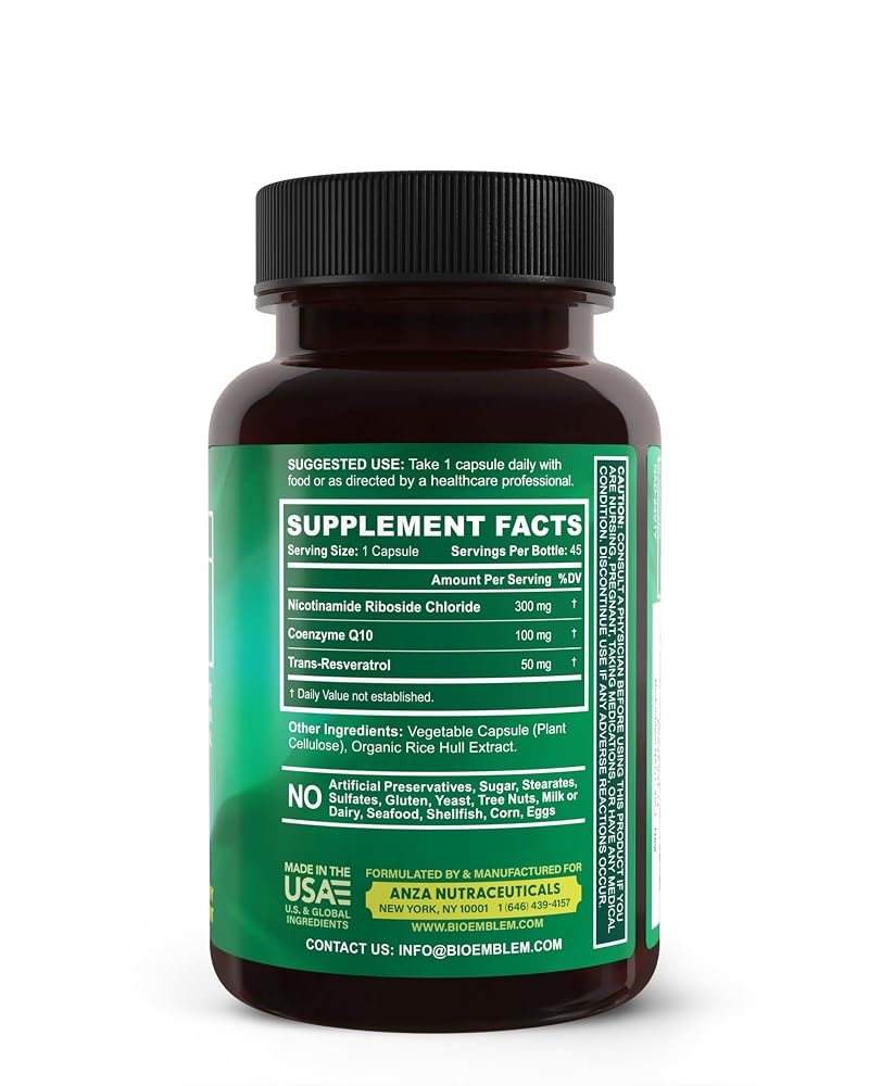 BioEmblem NAD+ 300mg Nicotinamide Riboside with CoQ10 - 45 Capsules - image 6