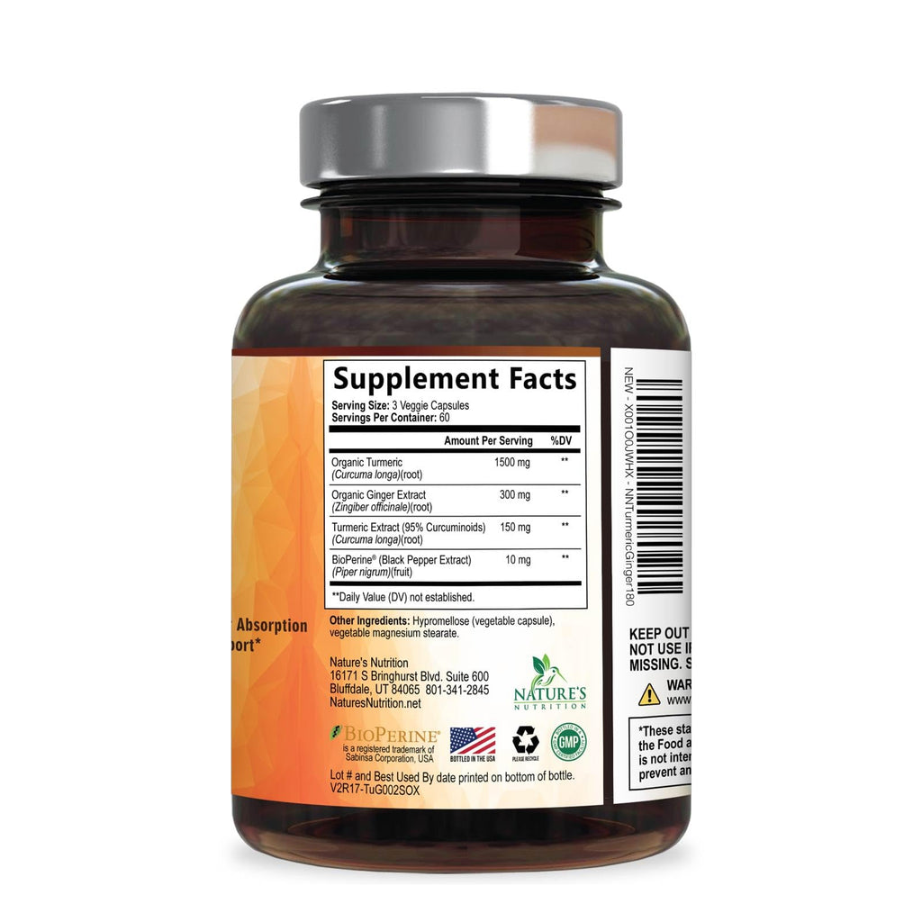 Nature's Nutrition Turmeric Curcumin Supplement - 95% Curcuminoids