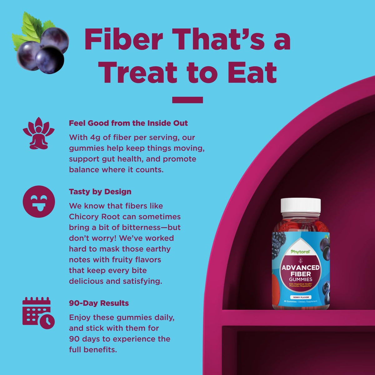 Phytoral Fiber Gummies for Adults - Chicory Root Supplement for Gut