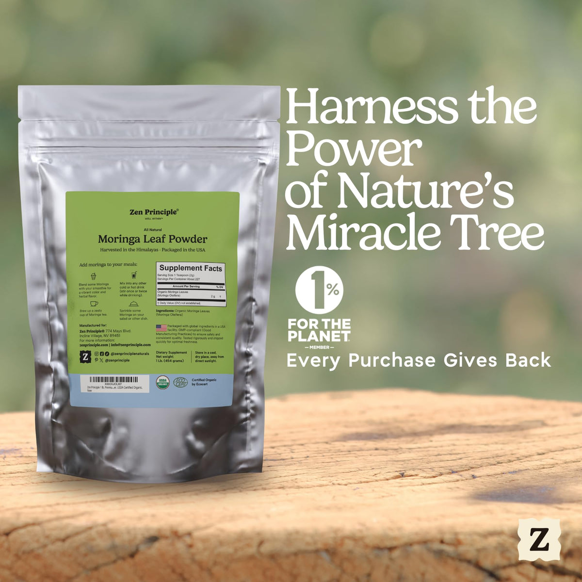 Zen Principle Organic Moringa Oleifera Leaf Powder - 1 lb - image 3