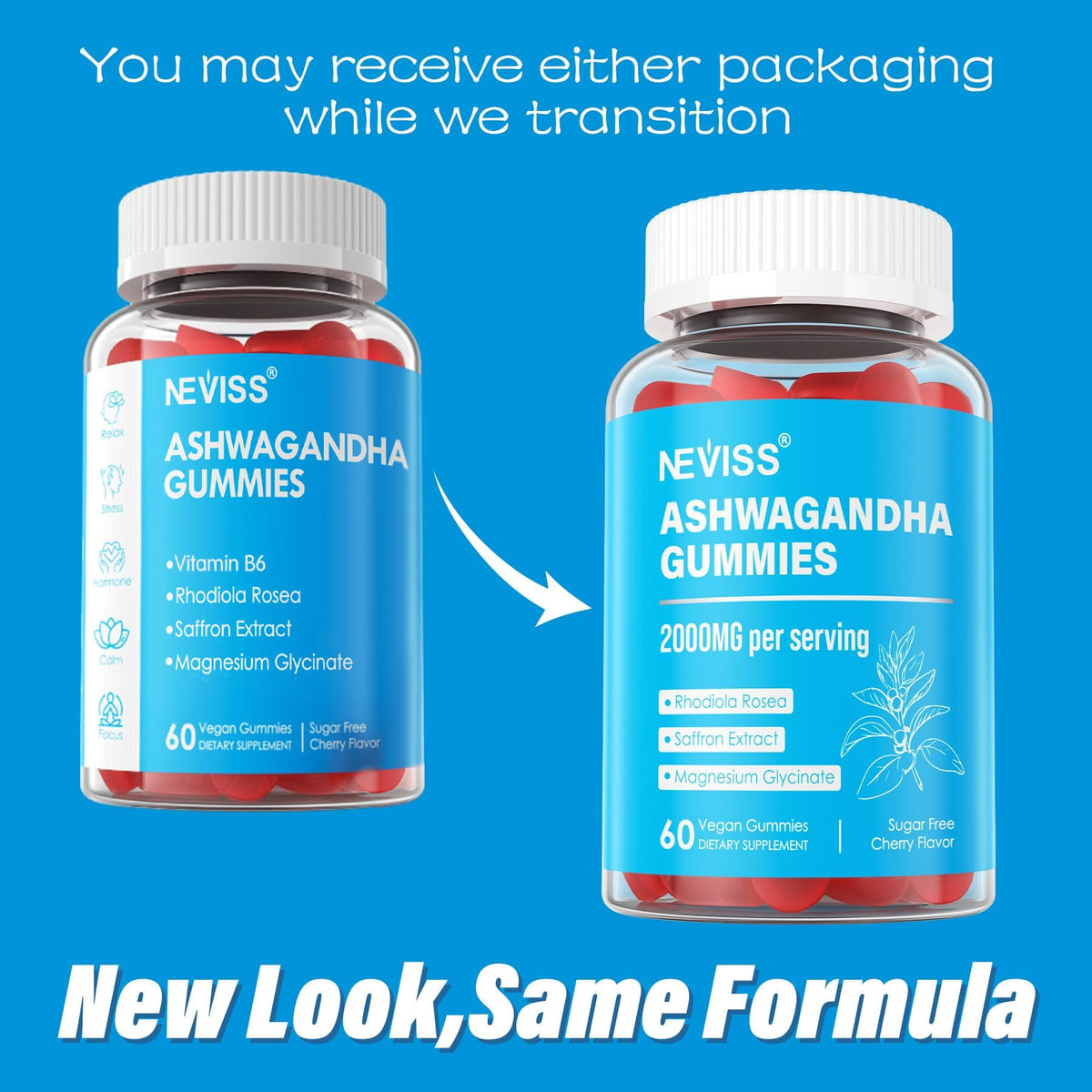 NEVISS Sugar Free Ashwagandha Gummies 2000mg - with Magnesium