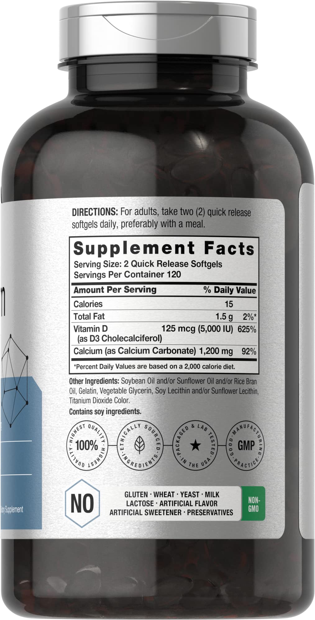 Horbäach Calcium 1200 mg with Vitamin D3 - 240 Softgels - image 2