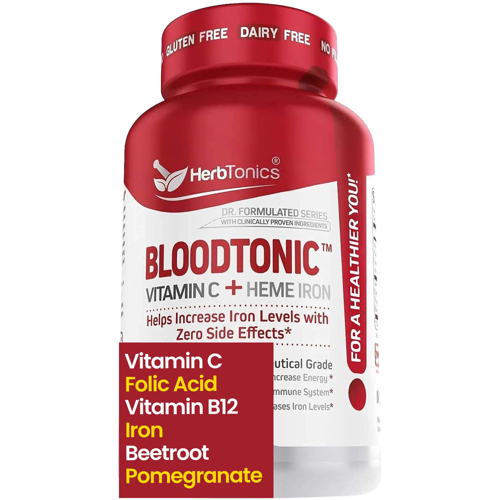 Herbtonics Iron Supplement for Women & Men, Blood Building Support - 30 Capsules