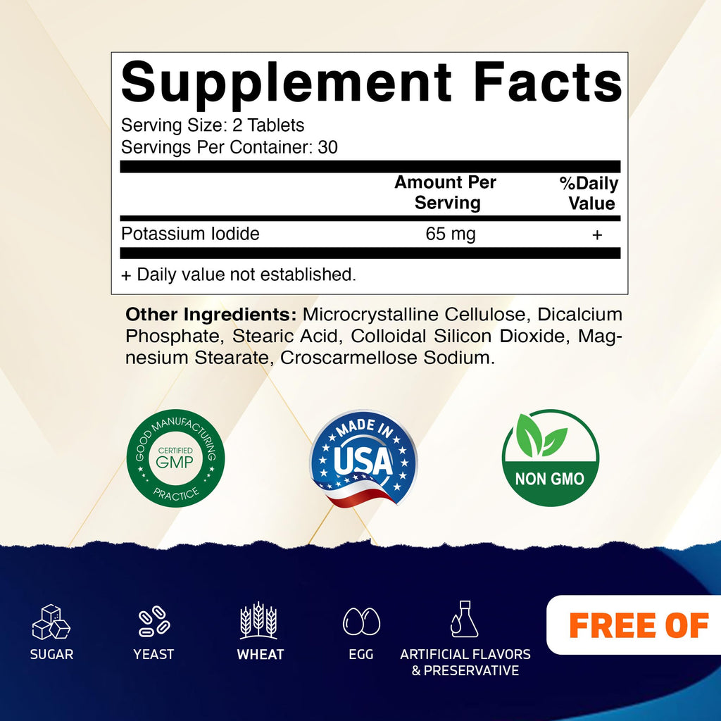Vitamatic Potassium Iodide 65 mg per Serving - 60 Tablets - Thyroid