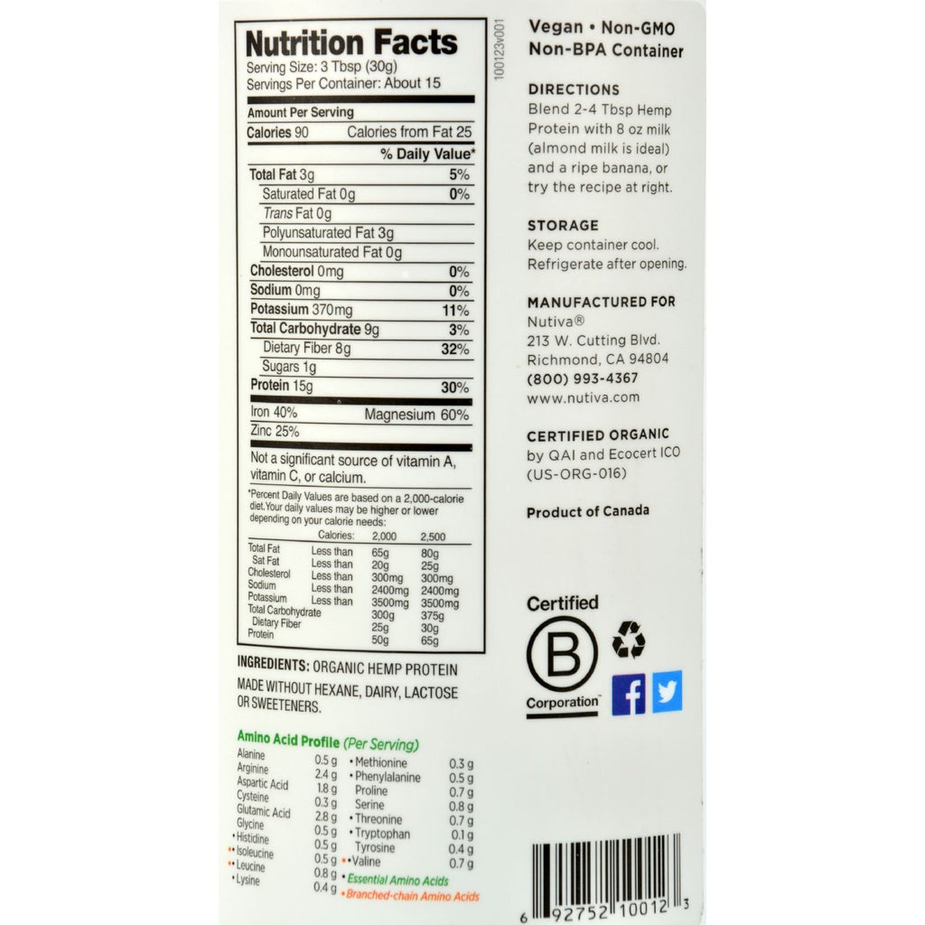 Nutiva Hemp Protein 15g Organic - 1 Pound - image 2