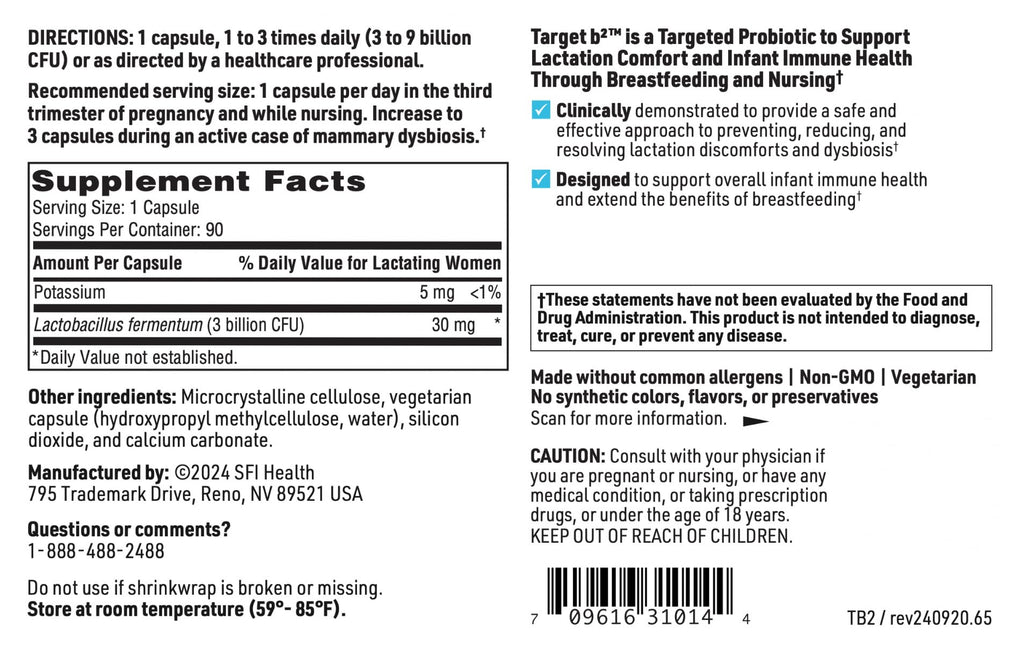 SFI Health Ther-Biotic Target B2 Lactation Probiotic - 90 Capsules - image 5