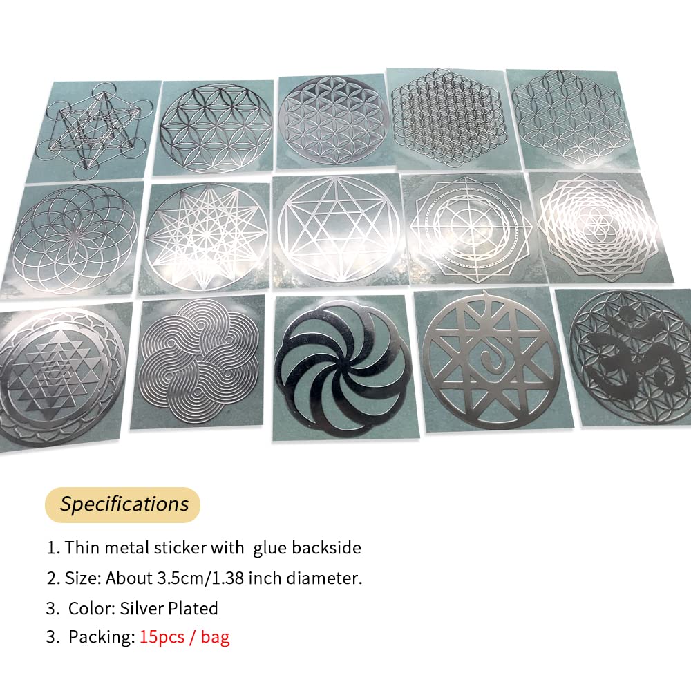 METAL ARTEM Flower of Life Orgonite Metal Stickers Silver - 15 Pcs - image 2