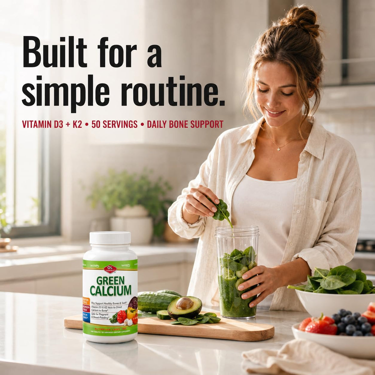 Olympian Labs Calcium Plus Magnesium with Vitamin D3 & K2 - 100 Tablets - image 4