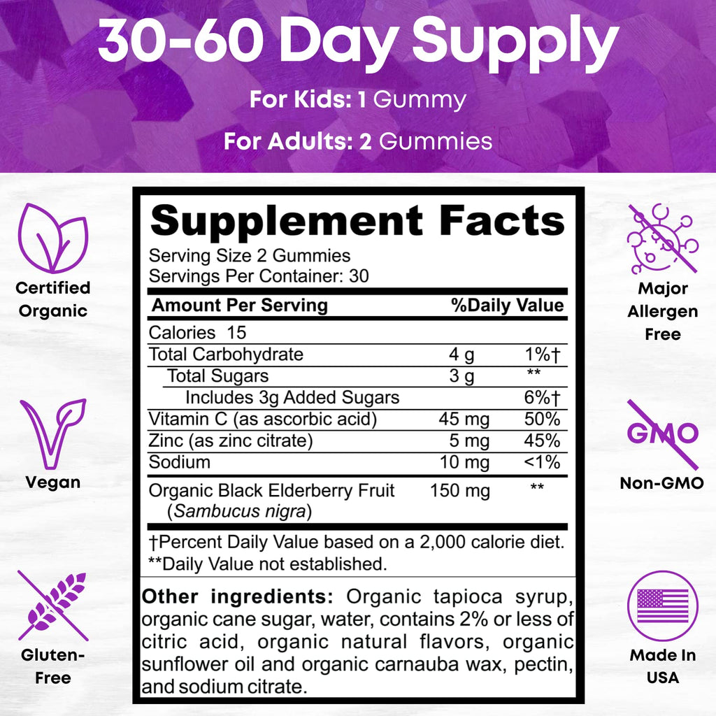 OrganicBolt USDA Organic Elderberry Gummies Immune Support - 60 Count - image 2
