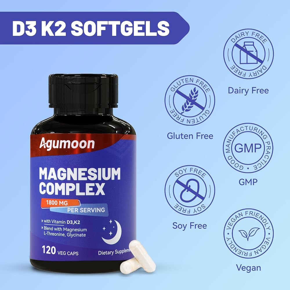 Agumoon Magnesium Supplement with Vitamin D3 K2