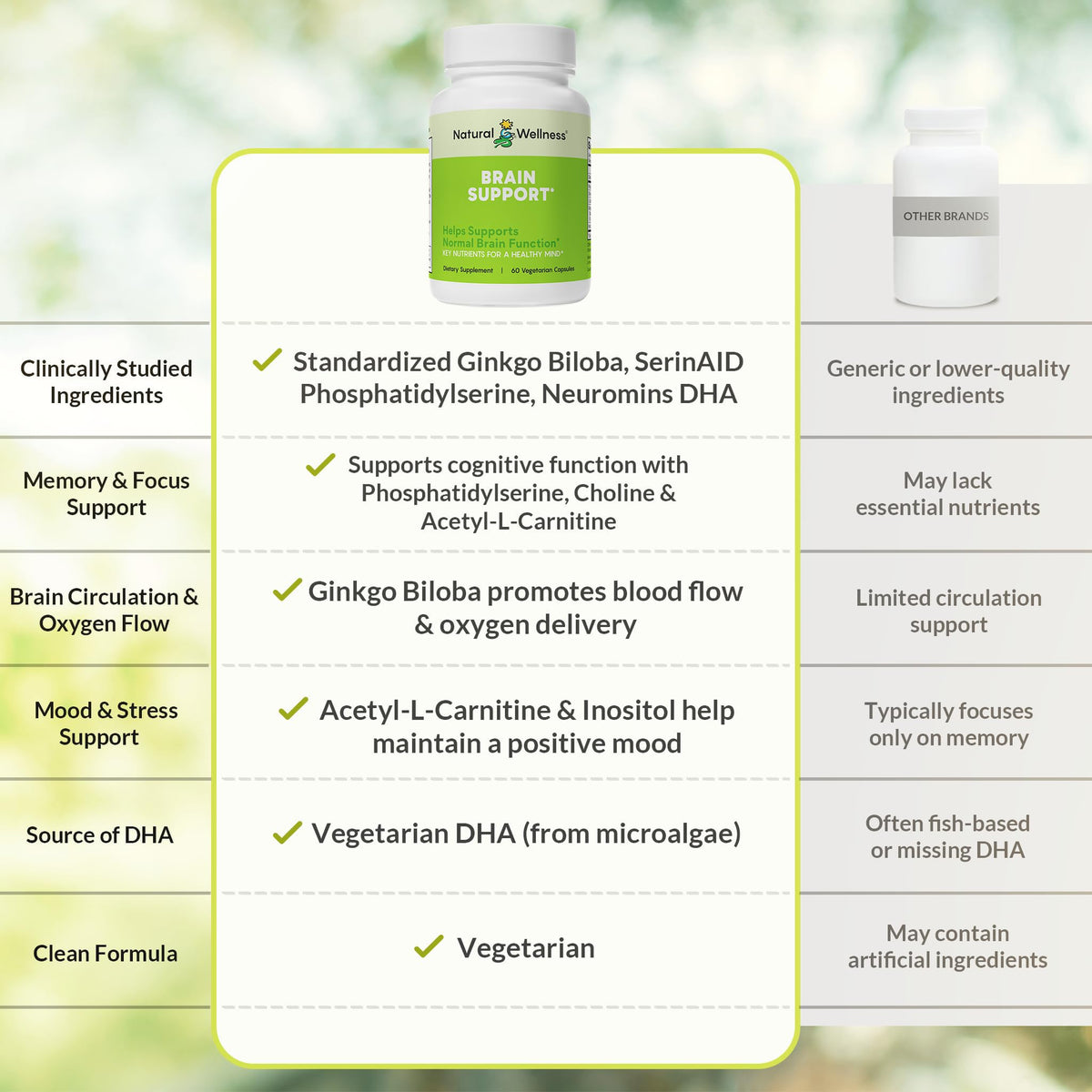 Natural Wellness Brain Support Cognitive Supplement - 60 Capsules - image 4