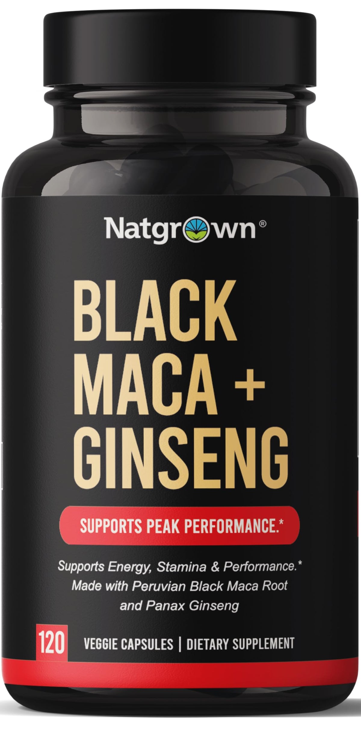 Natgrown Black Maca Root & Panax Ginseng Capsules - 120 Count