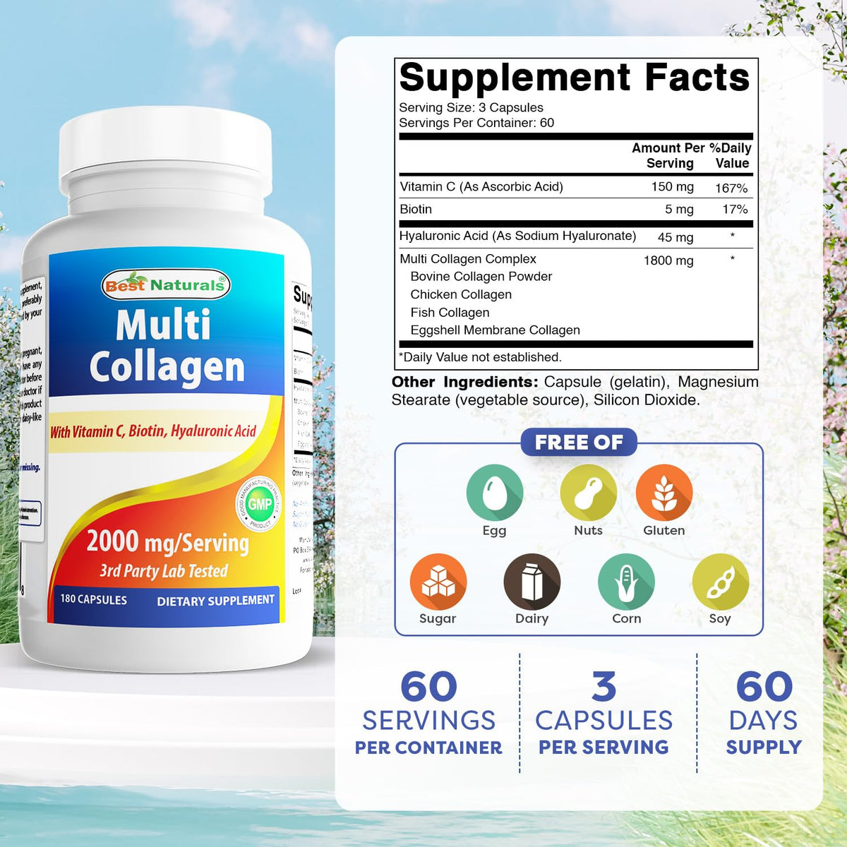 Best Naturals Multi Collagen Pills 2000mg - 180 Capsules - image 2