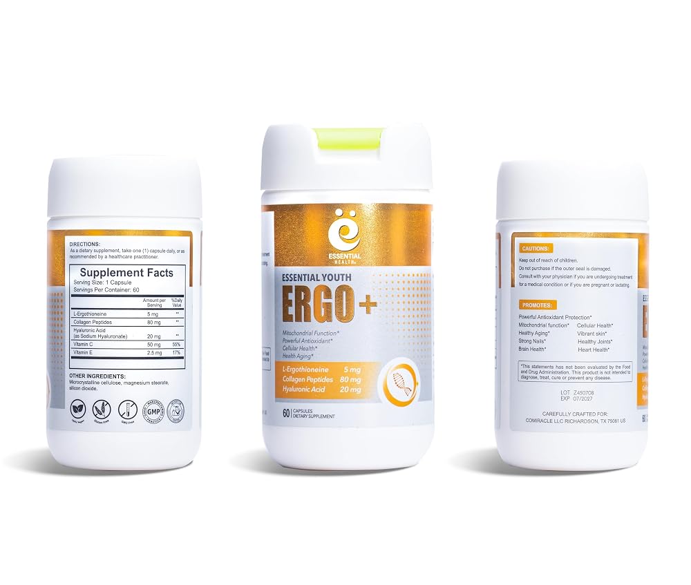 ESSENTIAL HEALTH L-Ergothioneine with Collagen Peptides - 60 Vegetarian Capsules - image 3