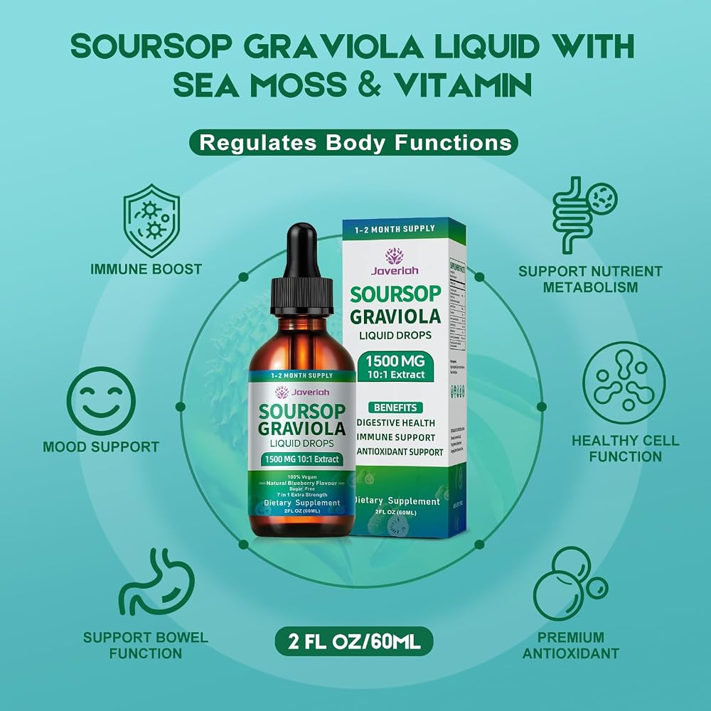 Javeriah Soursop Graviola Liquid Drops Supplement with Sea Moss