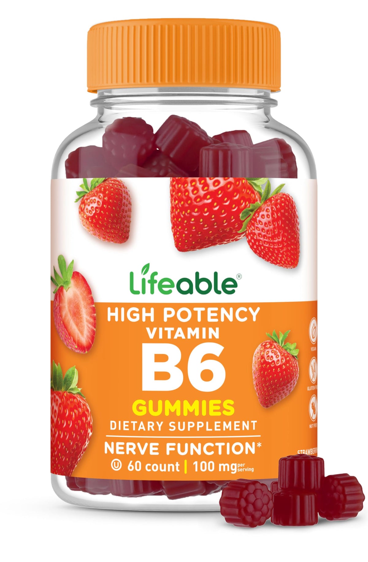 Lifeable Vitamin B6 Gummies High Potency 100 mg - 60 Count