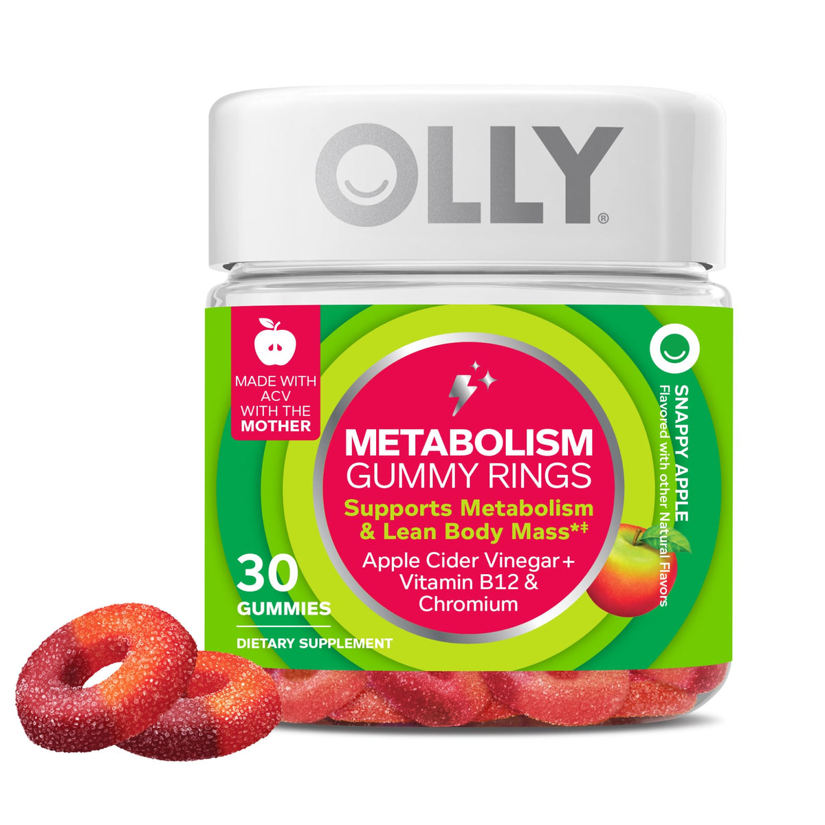 OLLY Metabolism Gummy Rings with Apple Cider Vinegar - 30 Count