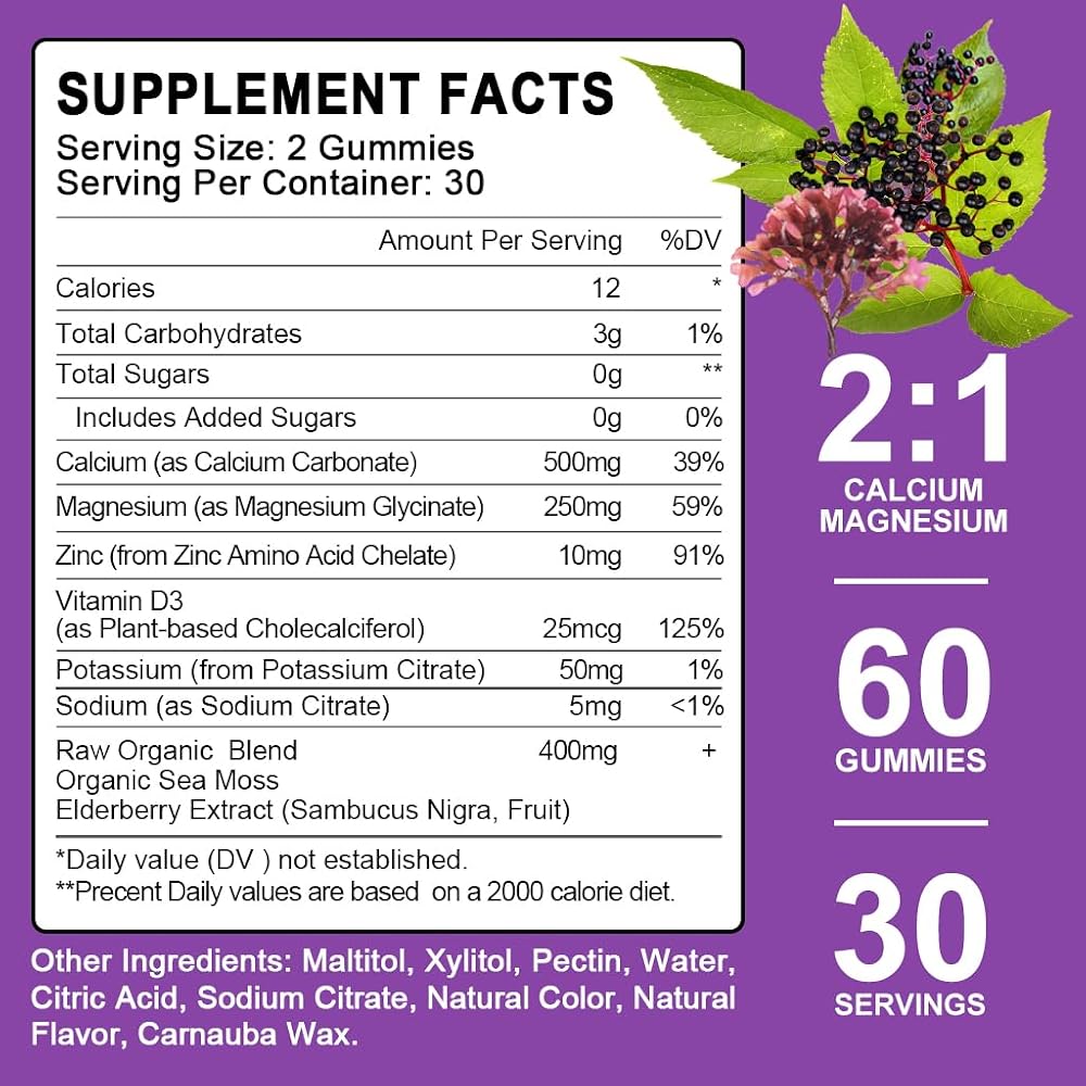 LUCNVEM Sugar Free Calcium Magnesium Zinc Gummies