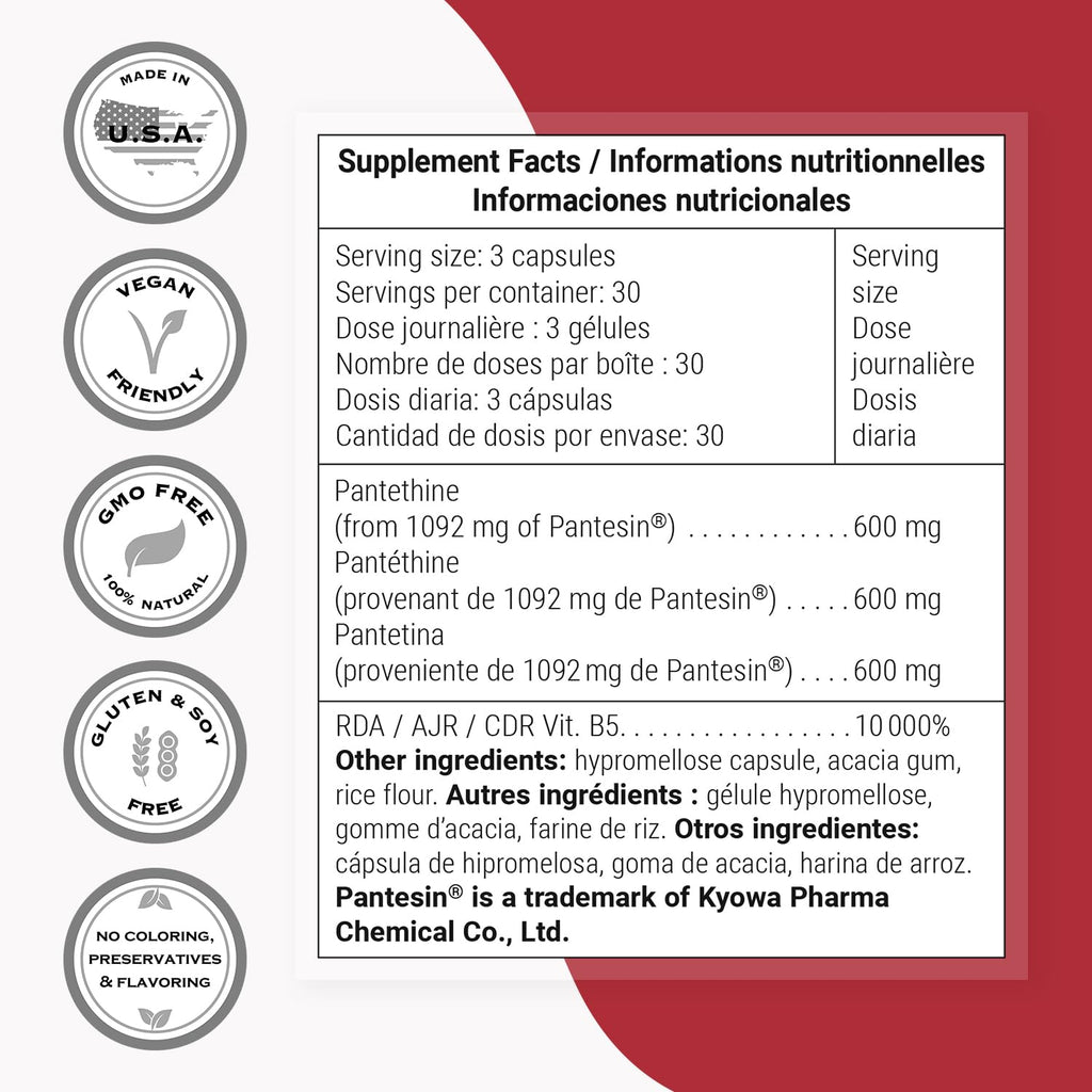 Supersmart Pantesin Pantethine 600 mg Vitamin B5 - 90 Vegetarian Capsules - image 4