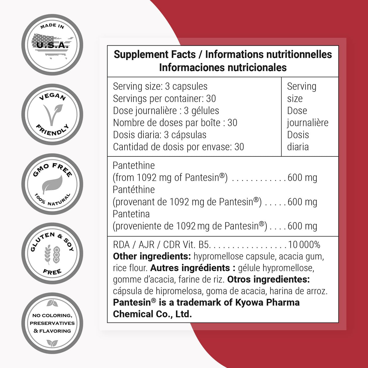 Supersmart Pantesin Pantethine 600 mg Vitamin B5 - 90 Vegetarian Capsules - image 4