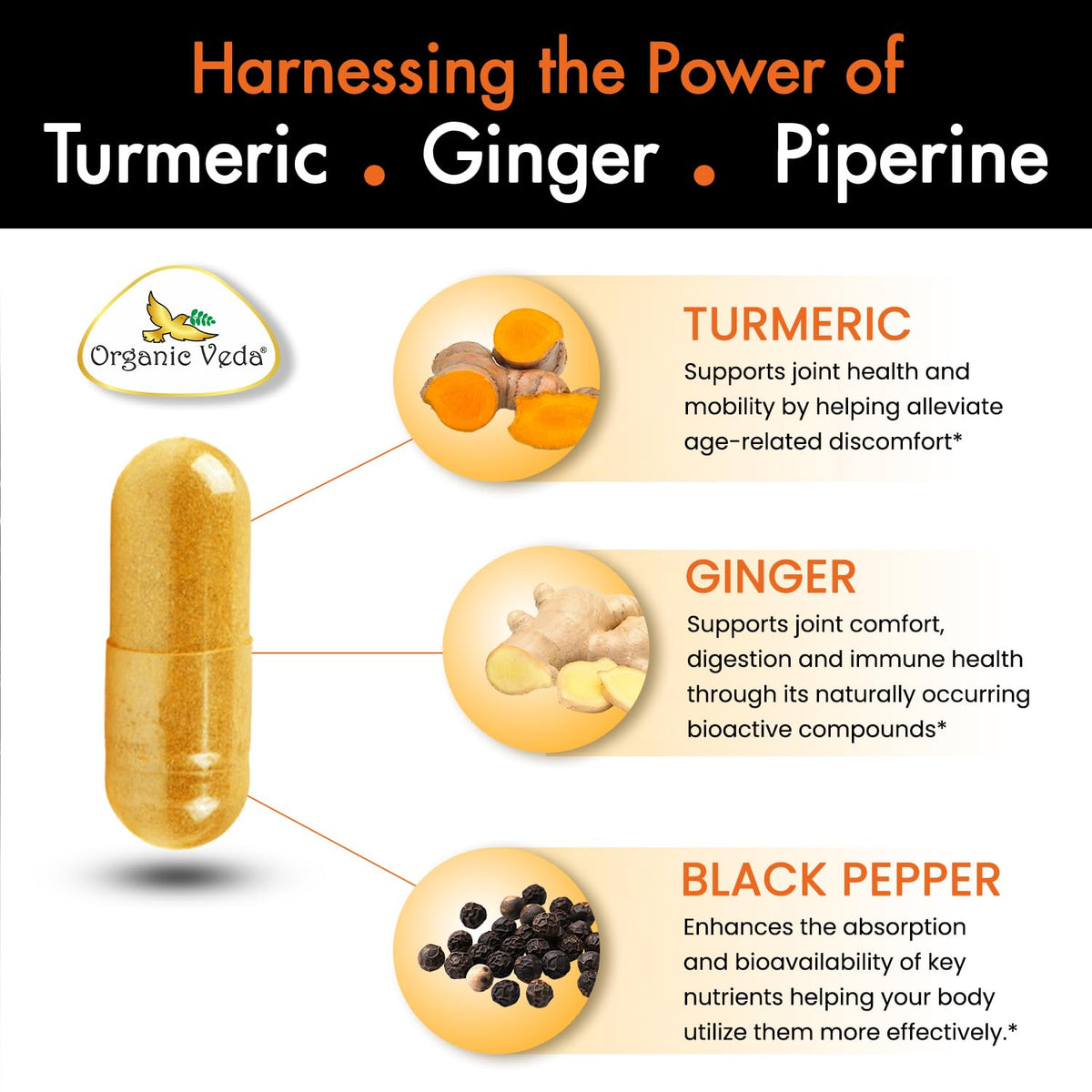 Organic Veda Turmeric and Ginger Supplement - 300 Capsules - image 3