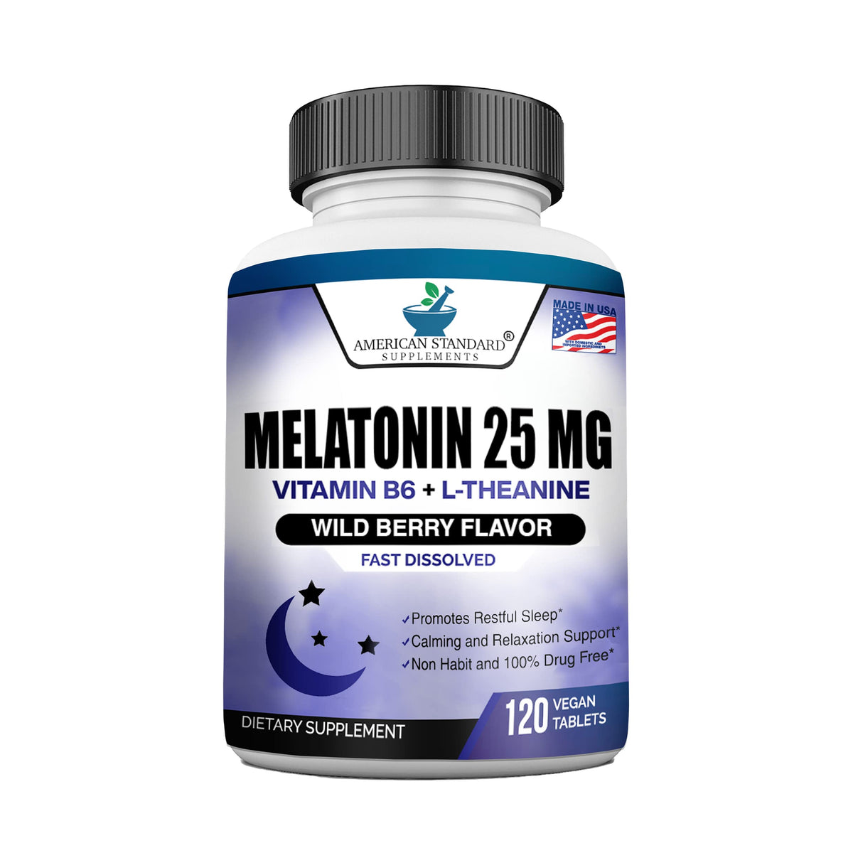 American Standard Supplements Melatonin 25mg Sleep Support - 120 Tablets