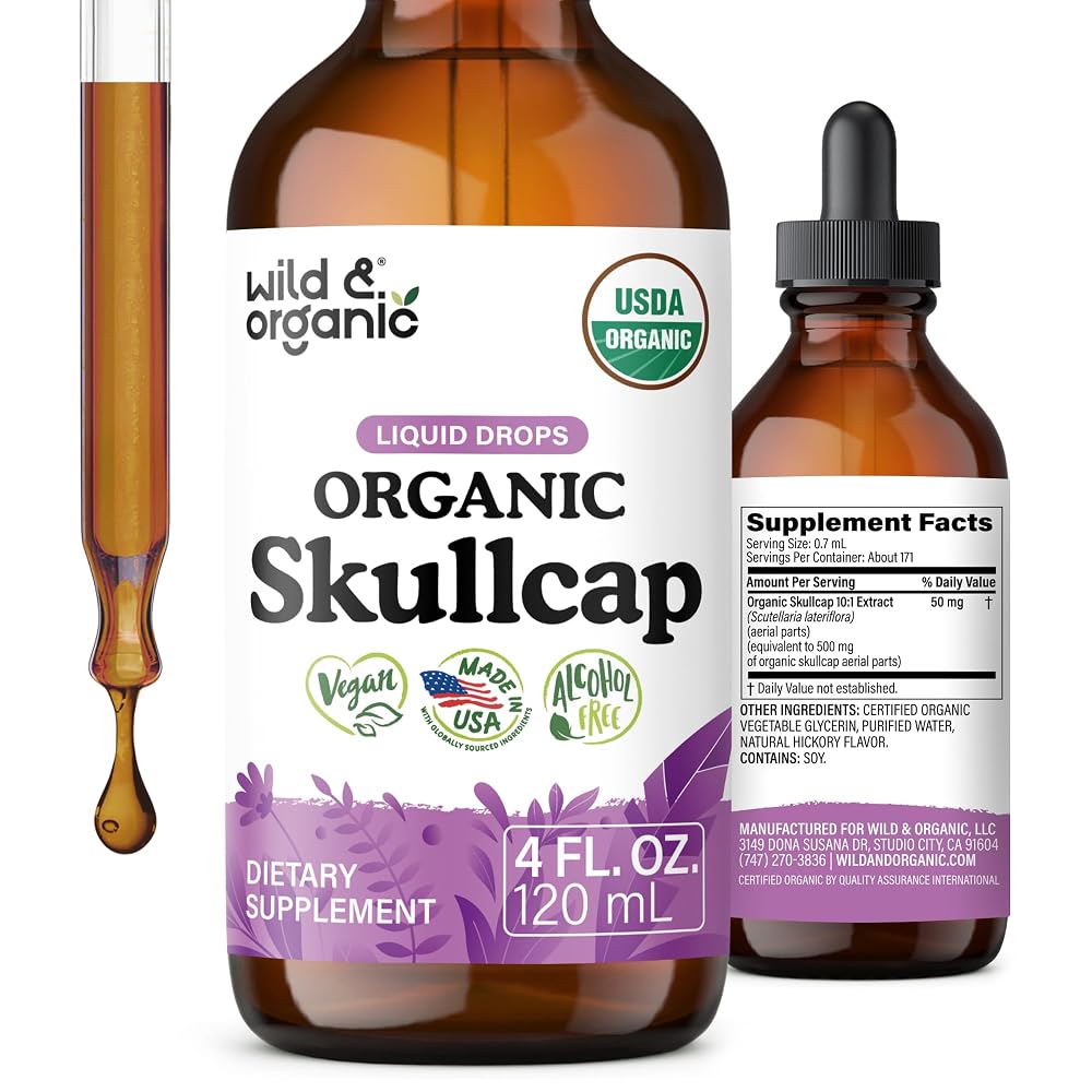 Wild & Organic Skullcap Herb Tincture for Mood - 4 fl oz