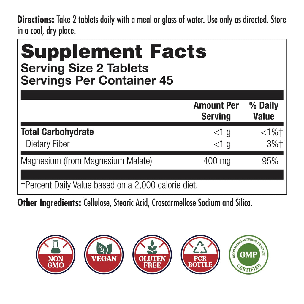 KAL Magnesium Malate 400mg for Energy & Muscle Support - 90 Tablets - image 2