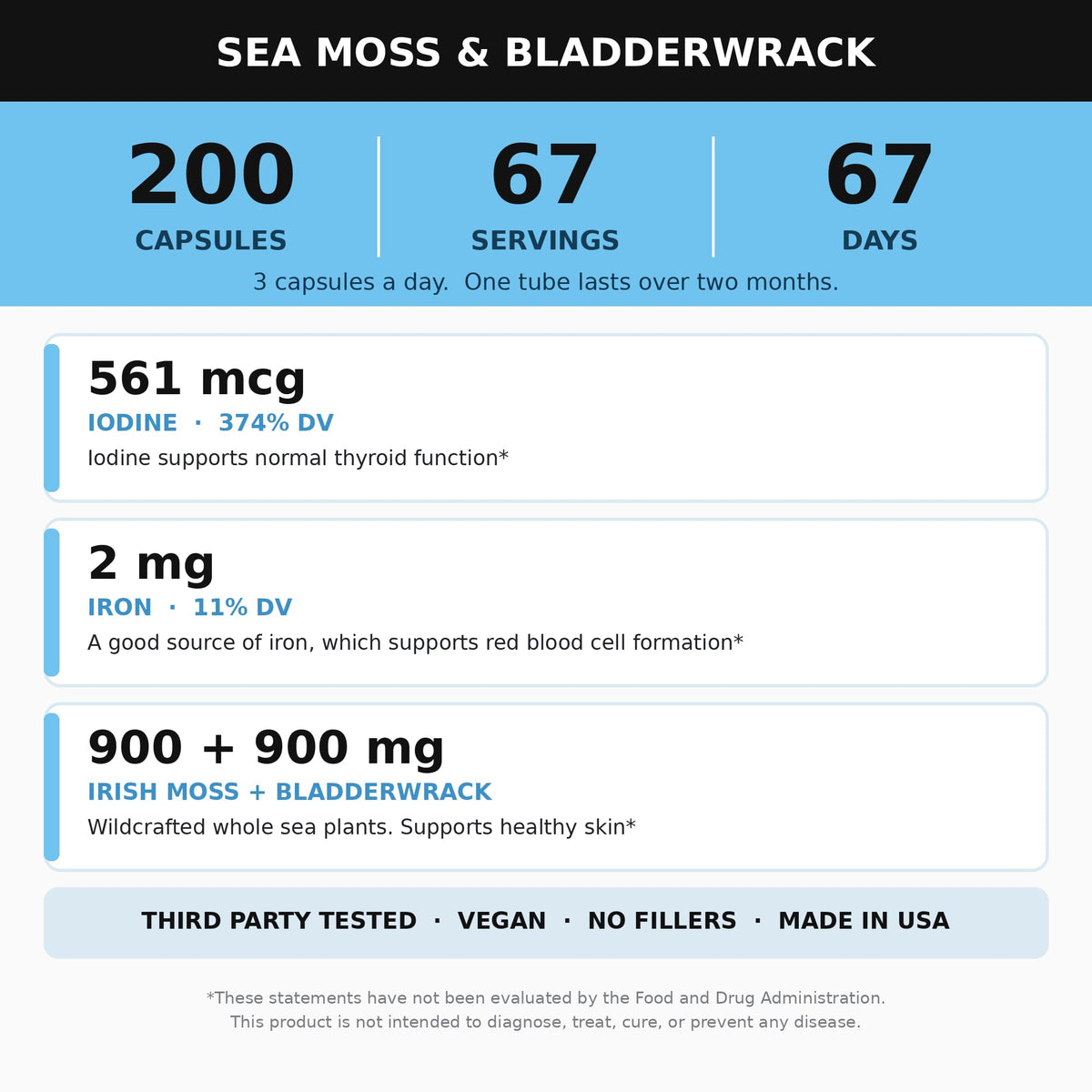 Alkaline Herb Sea Moss & Bladderwrack 900 mg - 200 Capsules - image 3